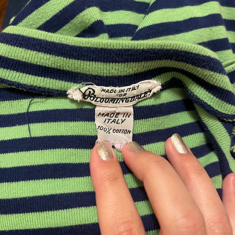 Bloomingdale's Green and Navy Striped Top - Picture 3 of 3